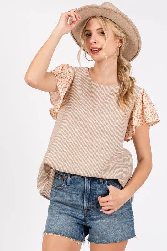 Ces Femme Round Neck Floral Short Sleeve Top for Women - Love Salve