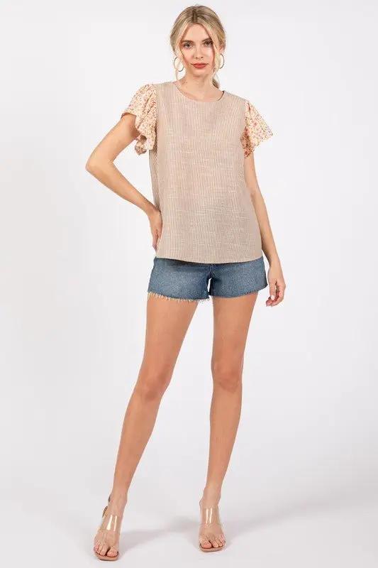 Ces Femme Round Neck Floral Short Sleeve Top for Women - Love Salve