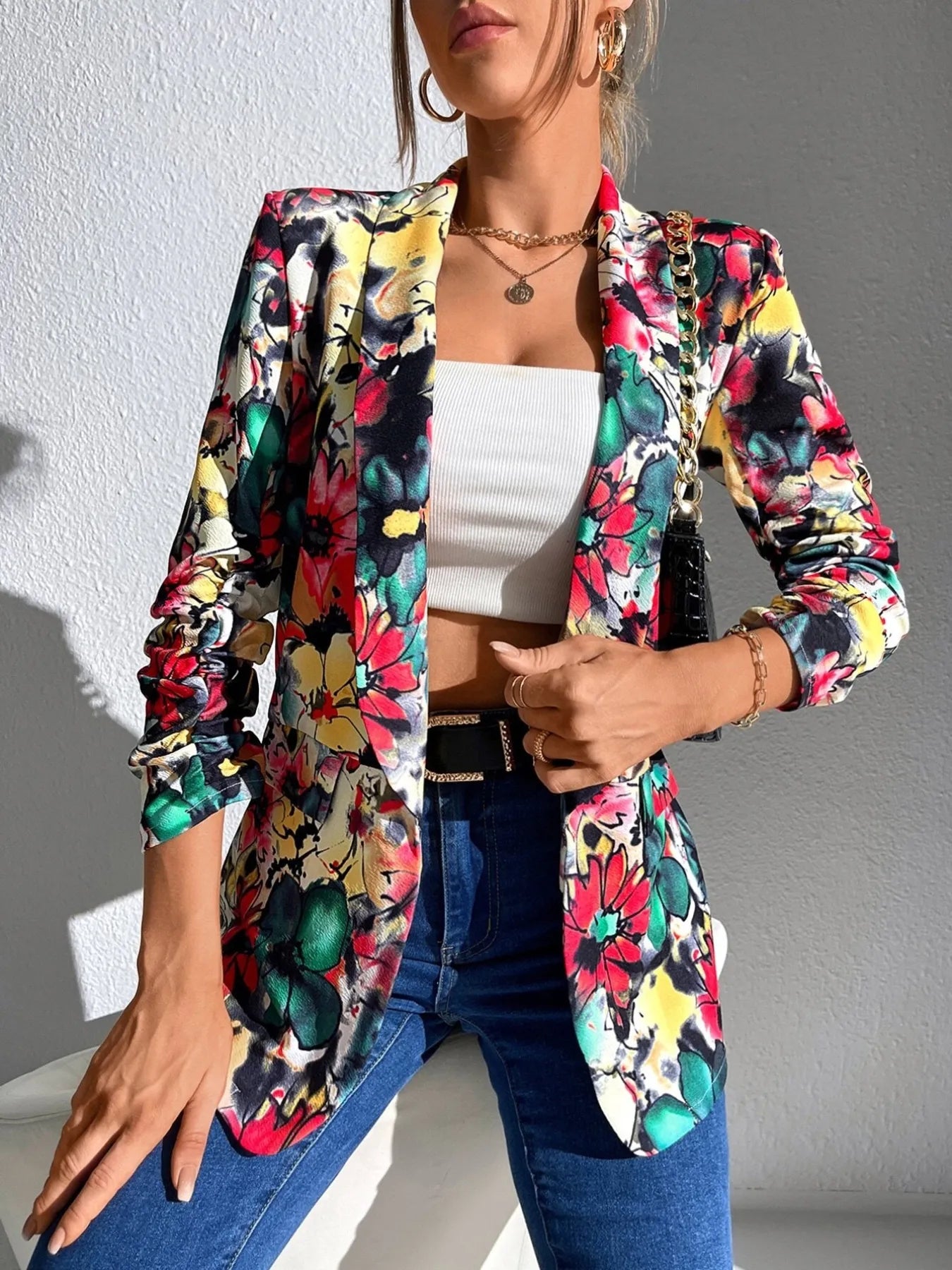 Bold & Blooming Open Front Floral Blazer