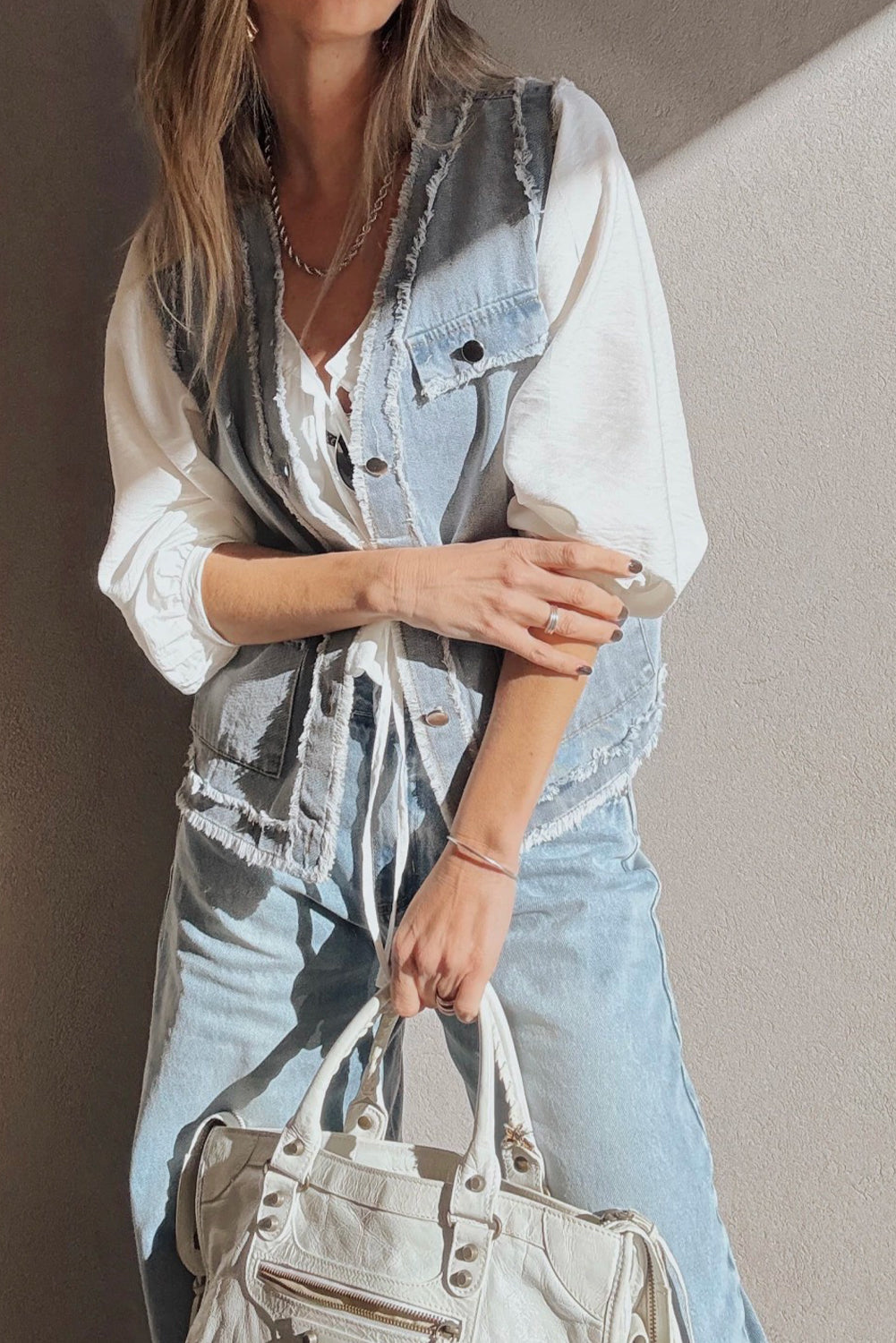 Beau Blue Frayed Edge Denim Vest Jacket With Flap Pockets For Casual Streetwear Essentials Dear-Lover Dropshipping