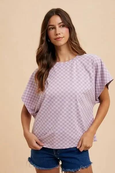 Checkered Casual Round Neck Short Sleeve Tee - Love Salve