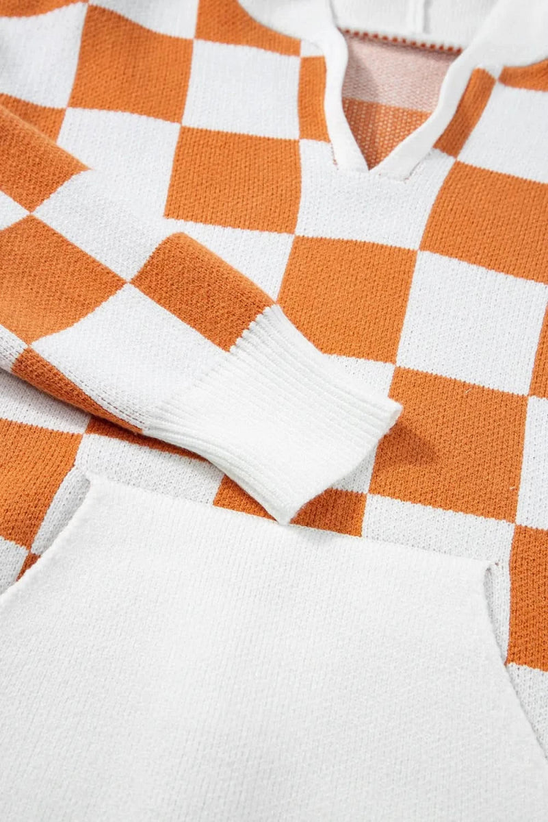 Checkered Long Sleeve Hooded Sweater - Love Salve