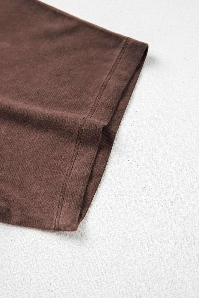 Chestnut Criss Cross V Neck Casual Tee with Unique Mineral Wash - Love Salve