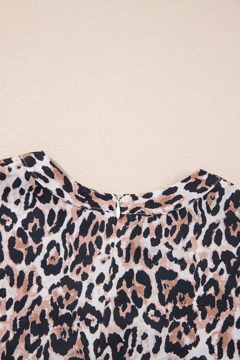 Chic Brown Leopard Print Shift Mini T-Shirt Dress with Crew Neck - Love Salve
