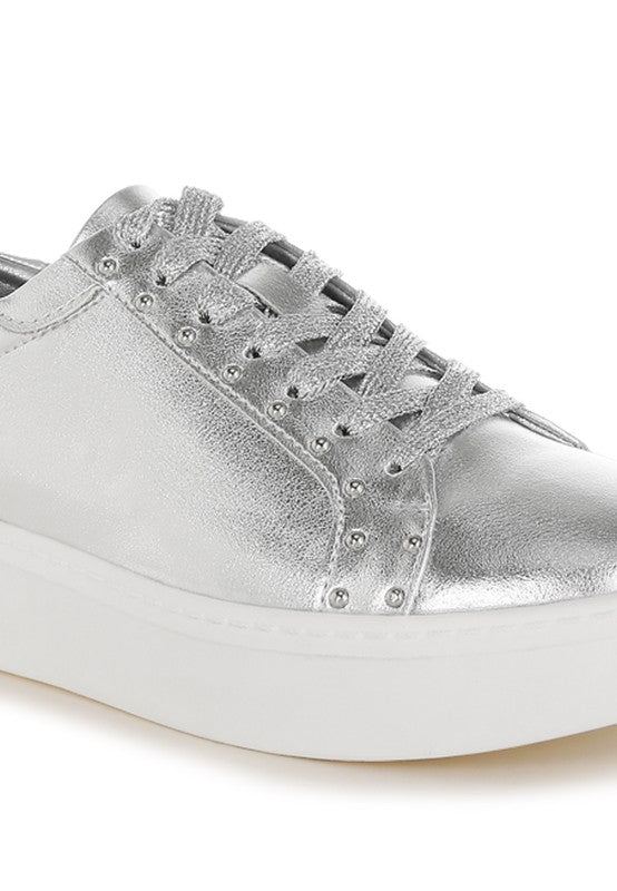 Cincinati Metallic Pleather Chunky Sneakers for Comfort - Love Salve