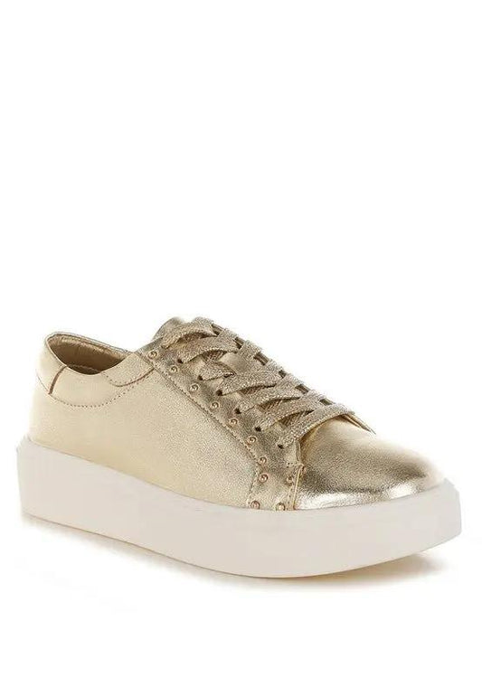 Cincinati Metallic Pleather Chunky Sneakers for Comfort - Love Salve