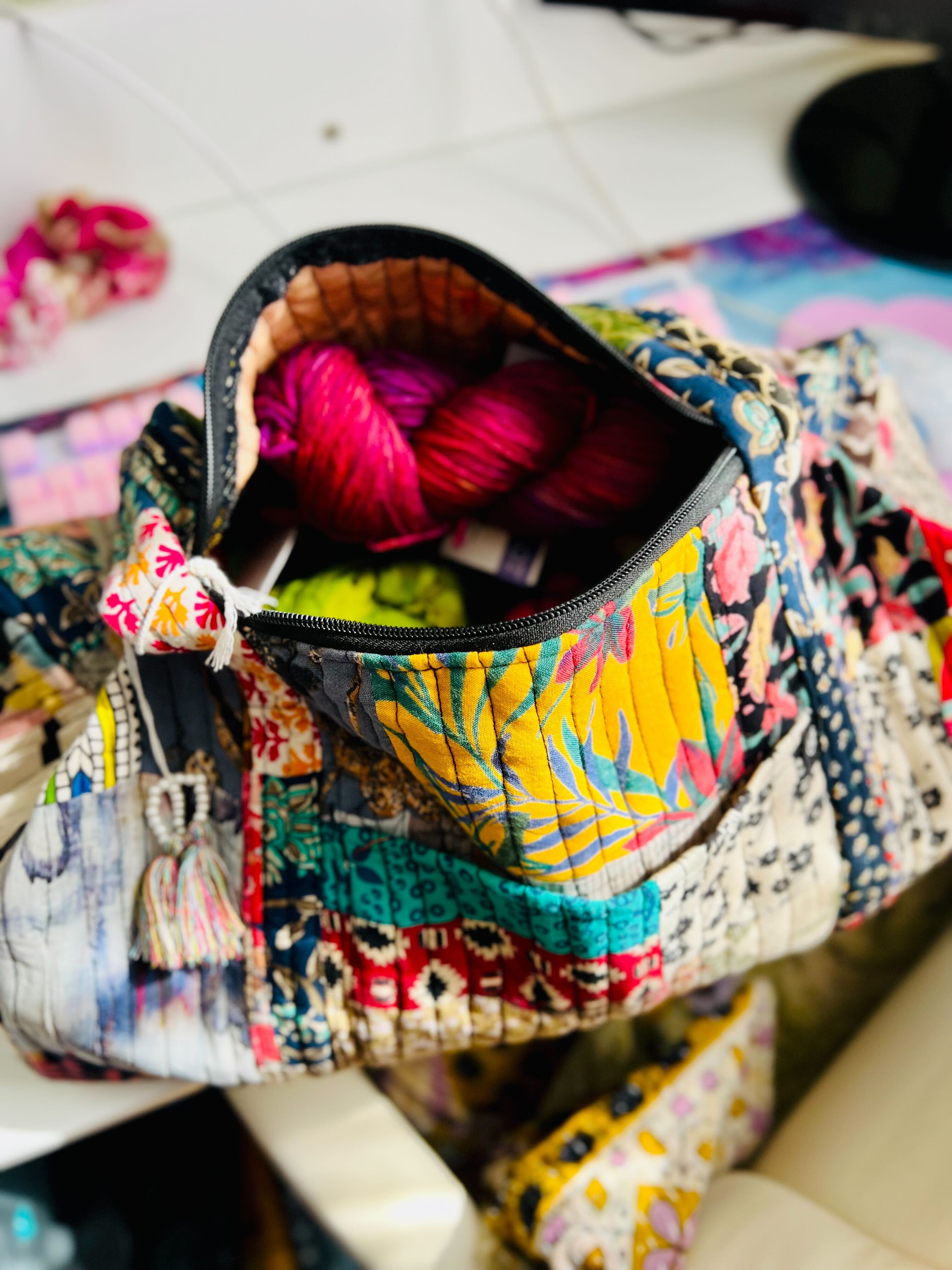 Patchwork Quilted Duffle Bag Made From Recycled Fabrics One Of A Kind Bohemian Travel And Gym Bag Darn Good Yarn