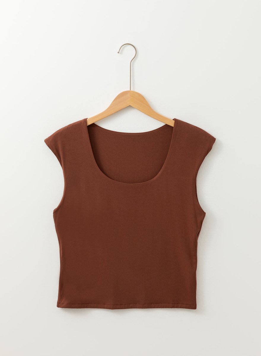 Coffee Solid Color U Neck Slim Fit Tank Top for Women - Love Salve