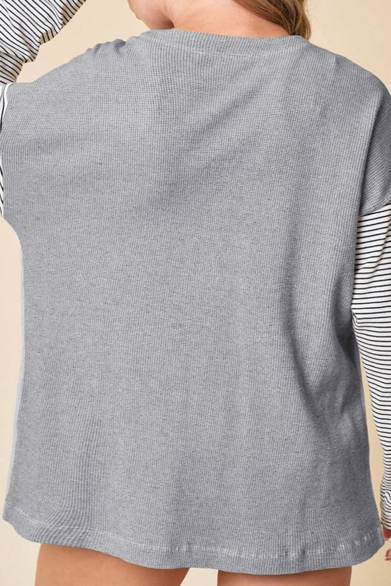 Colorblock Striped Open Front Cardigan with Pockets in Black - Love Salve