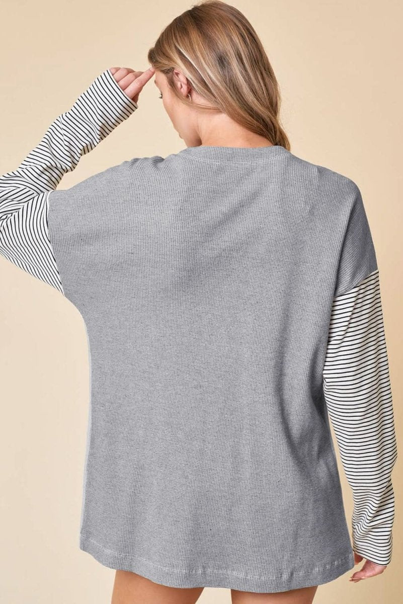 Colorblock Striped Open Front Cardigan with Pockets in Black - Love Salve