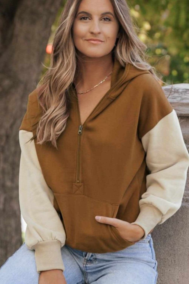 Contrast Half Zip Long Sleeve Hoodie - Love Salve