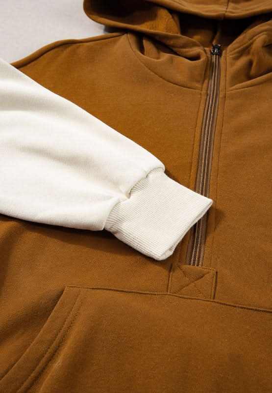Contrast Half Zip Long Sleeve Hoodie - Love Salve