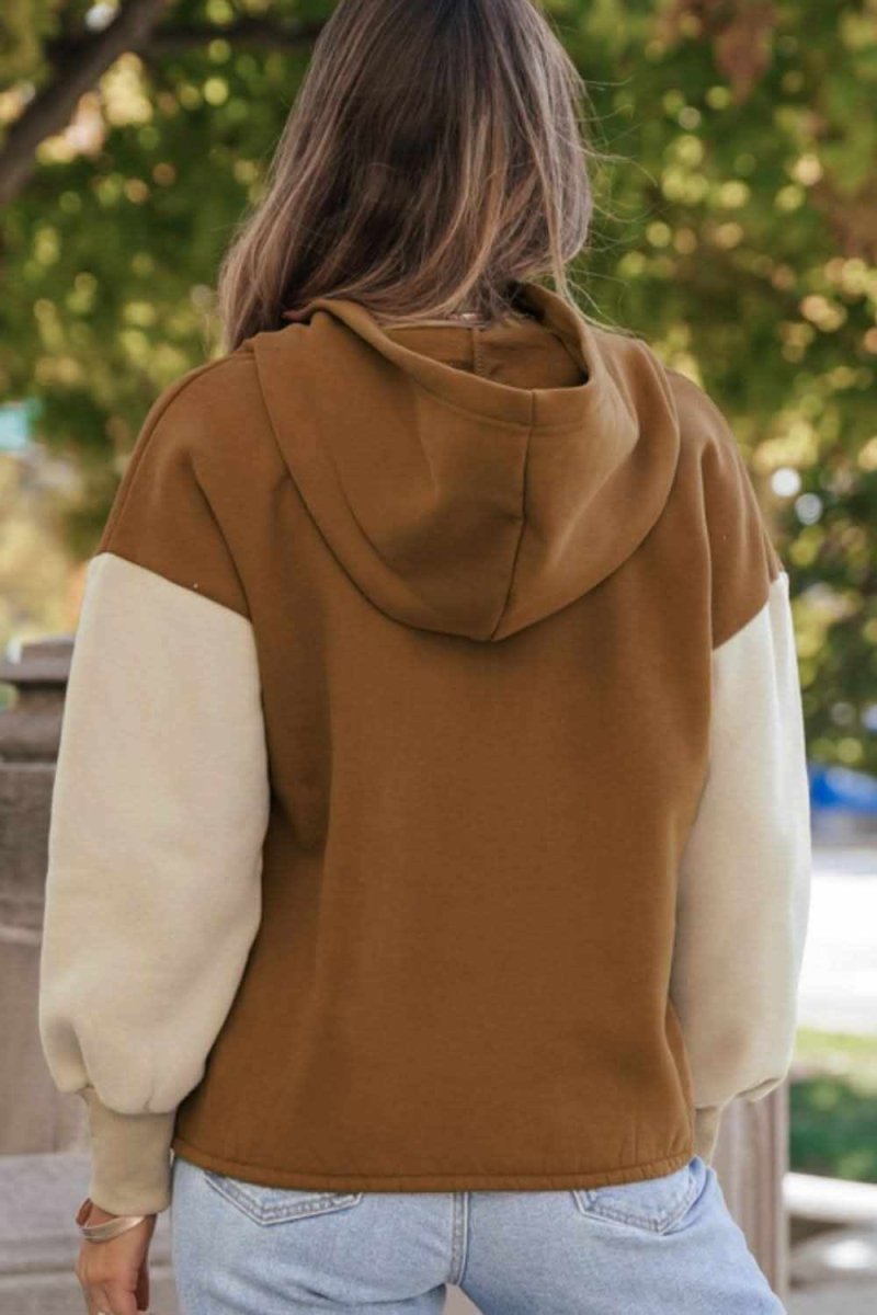 Contrast Half Zip Long Sleeve Hoodie - Love Salve