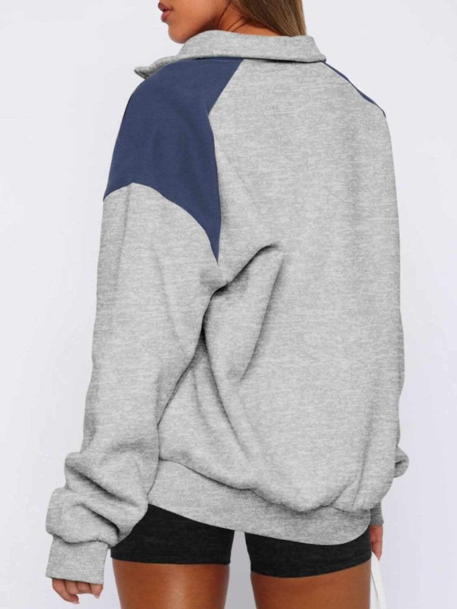 Contrast Quarter Zip Long Sleeve Sweatshirt - Love Salve