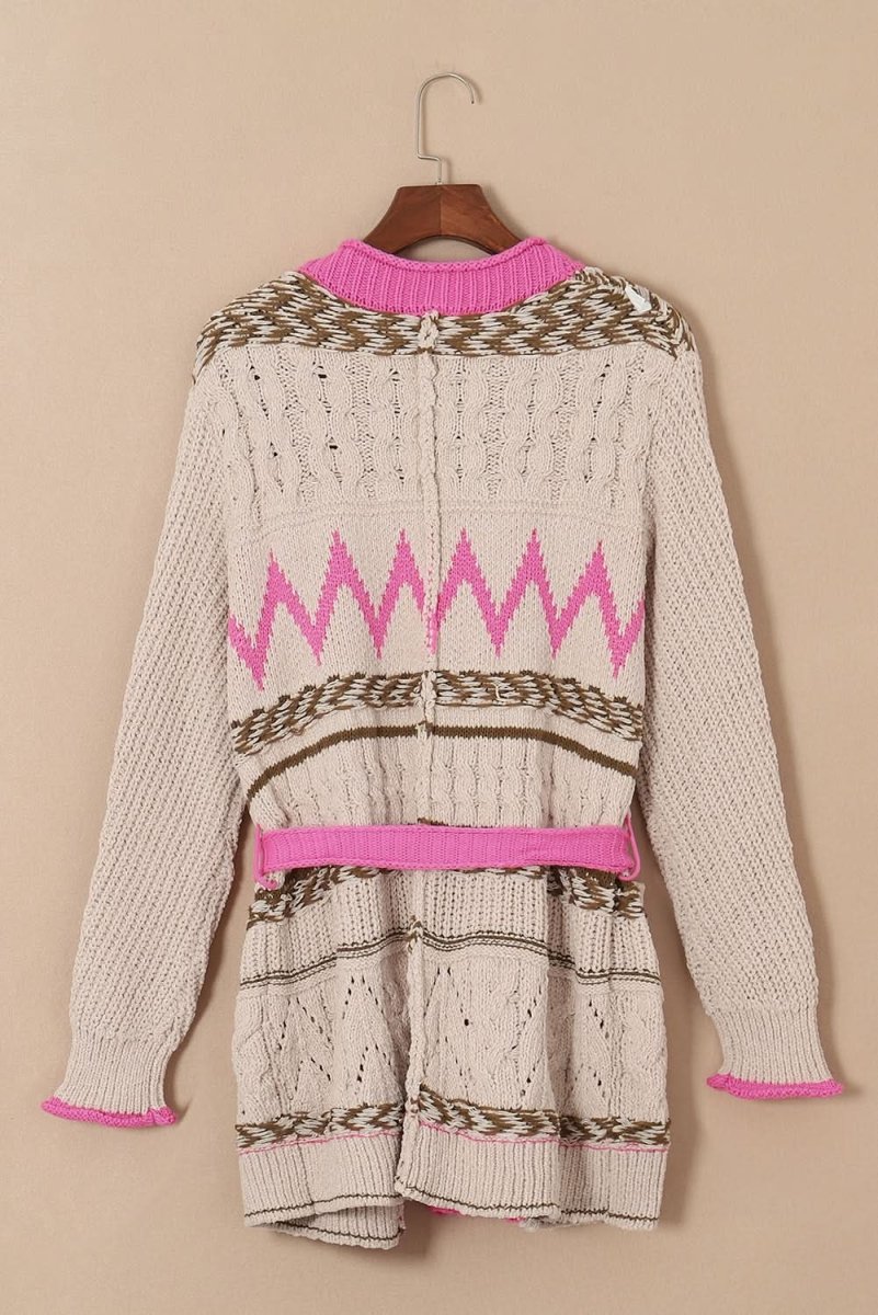 Contrast Tied Open Front Cardigan - Love Salve