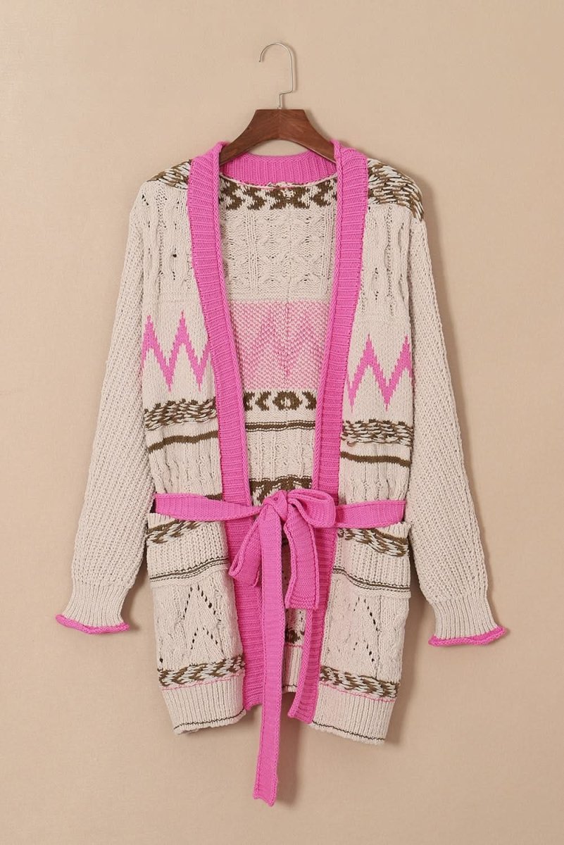 Contrast Tied Open Front Cardigan - Love Salve