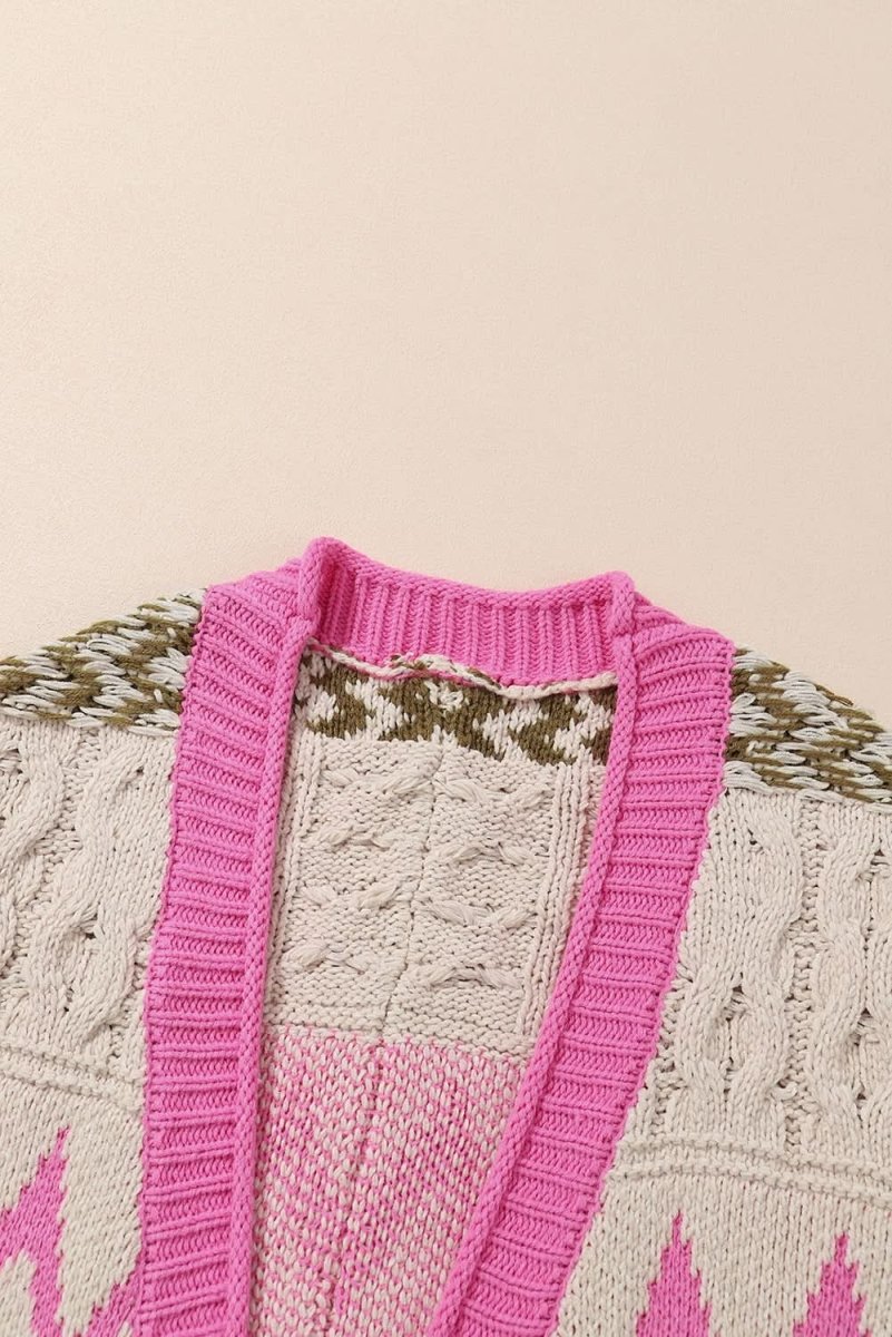 Contrast Tied Open Front Cardigan - Love Salve