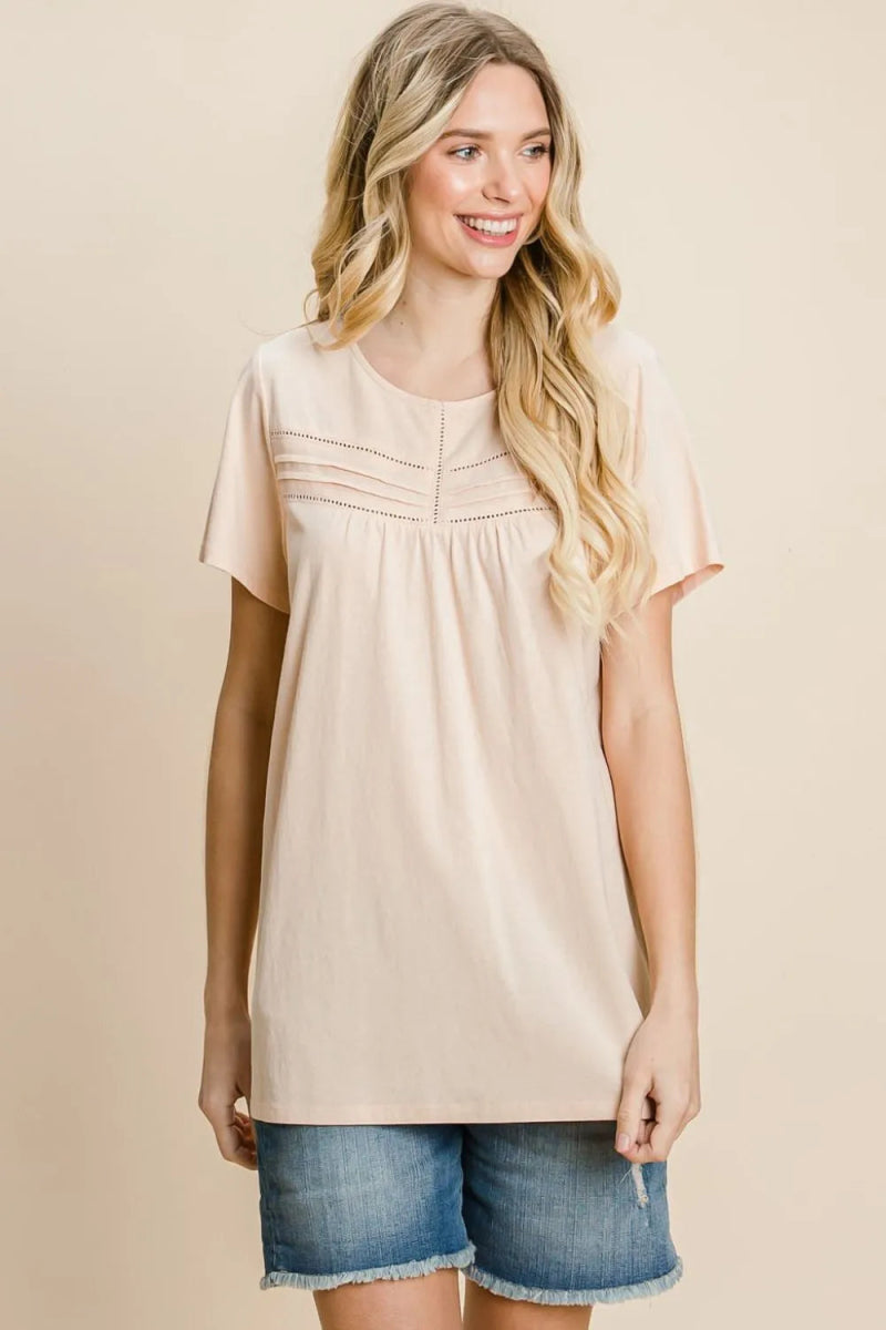 Cotton Bleu by Nu Label Eyelet Round Neck Short Sleeve T-Shirt - Love Salve