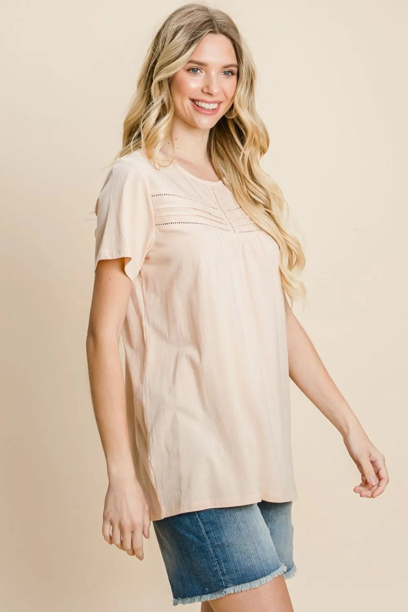 Cotton Bleu by Nu Label Eyelet Round Neck Short Sleeve T-Shirt - Love Salve