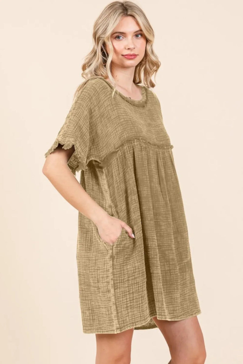 Culture Code Full Size Short Sleeve Babydoll Dress with Pockets - Love Salve