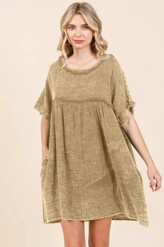 Culture Code Full Size Short Sleeve Babydoll Dress with Pockets - Love Salve