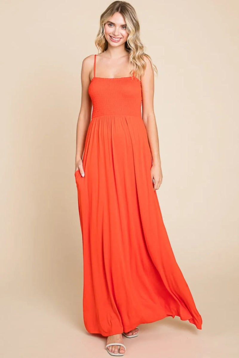 Culture Code Full Size Smocked Cami Maxi Dress with Pockets - Love Salve