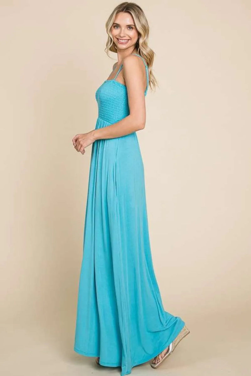 Culture Code Full Size Smocked Cami Maxi Dress with Pockets - Love Salve