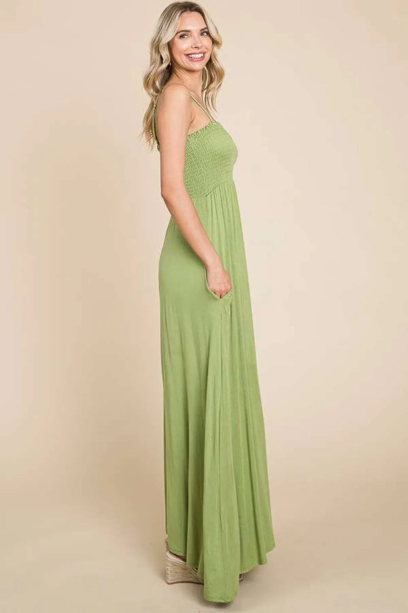 Culture Code Full Size Smocked Cami Maxi Dress with Pockets - Love Salve