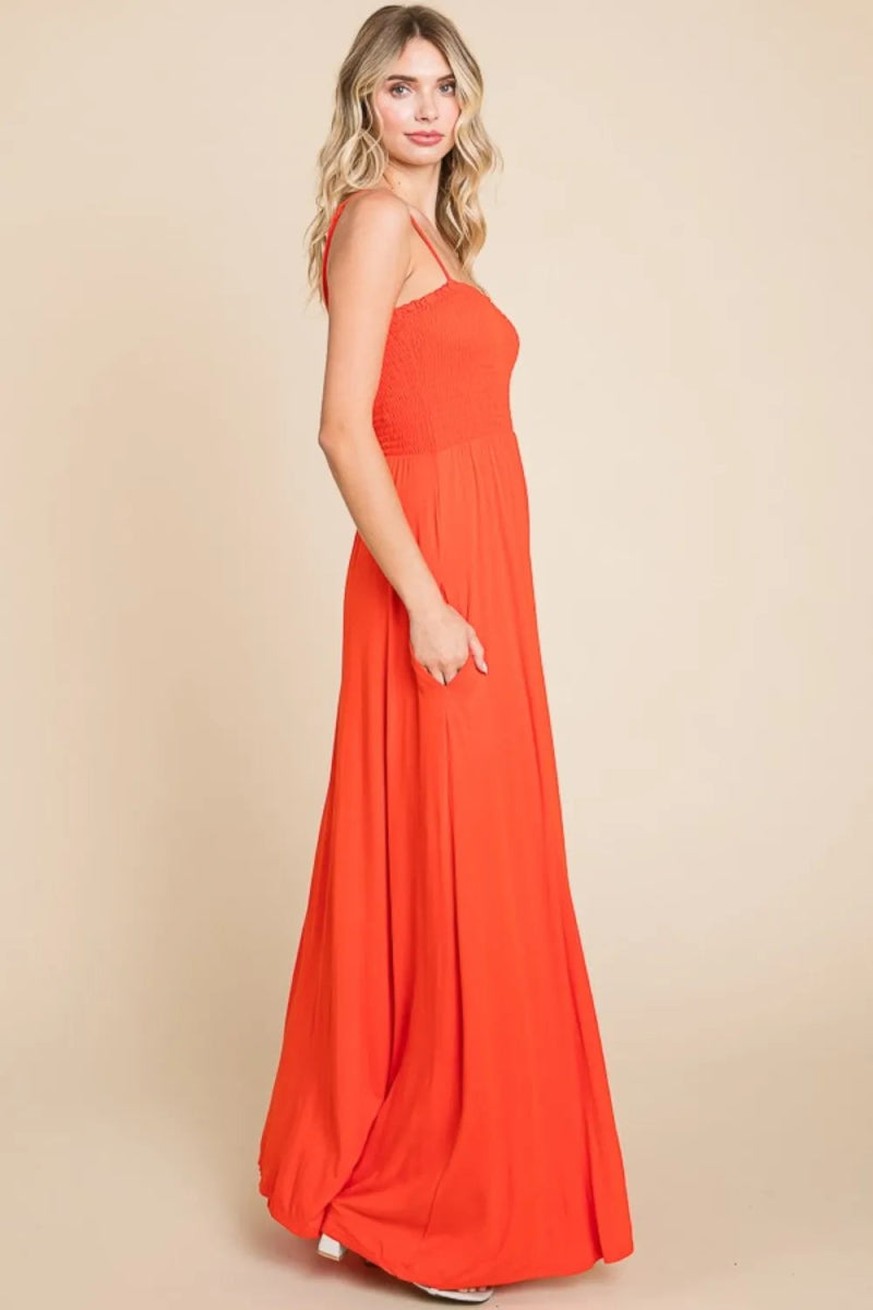 Culture Code Full Size Smocked Cami Maxi Dress with Pockets - Love Salve