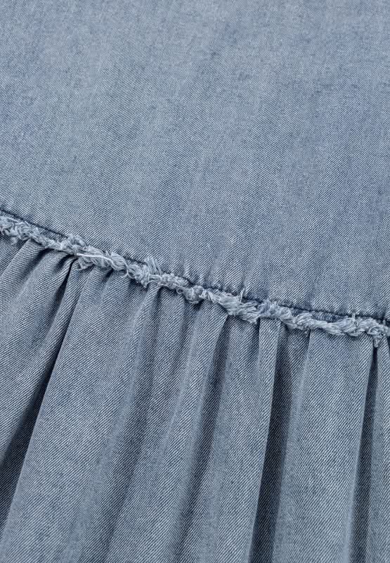 Cutout Round Neck Balloon Sleeve Denim Dress - Love Salve