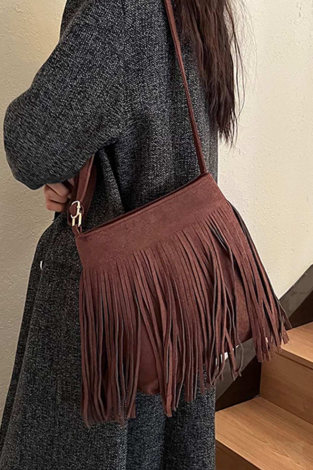 Suede fringe crossbody bag - small - Love Salve