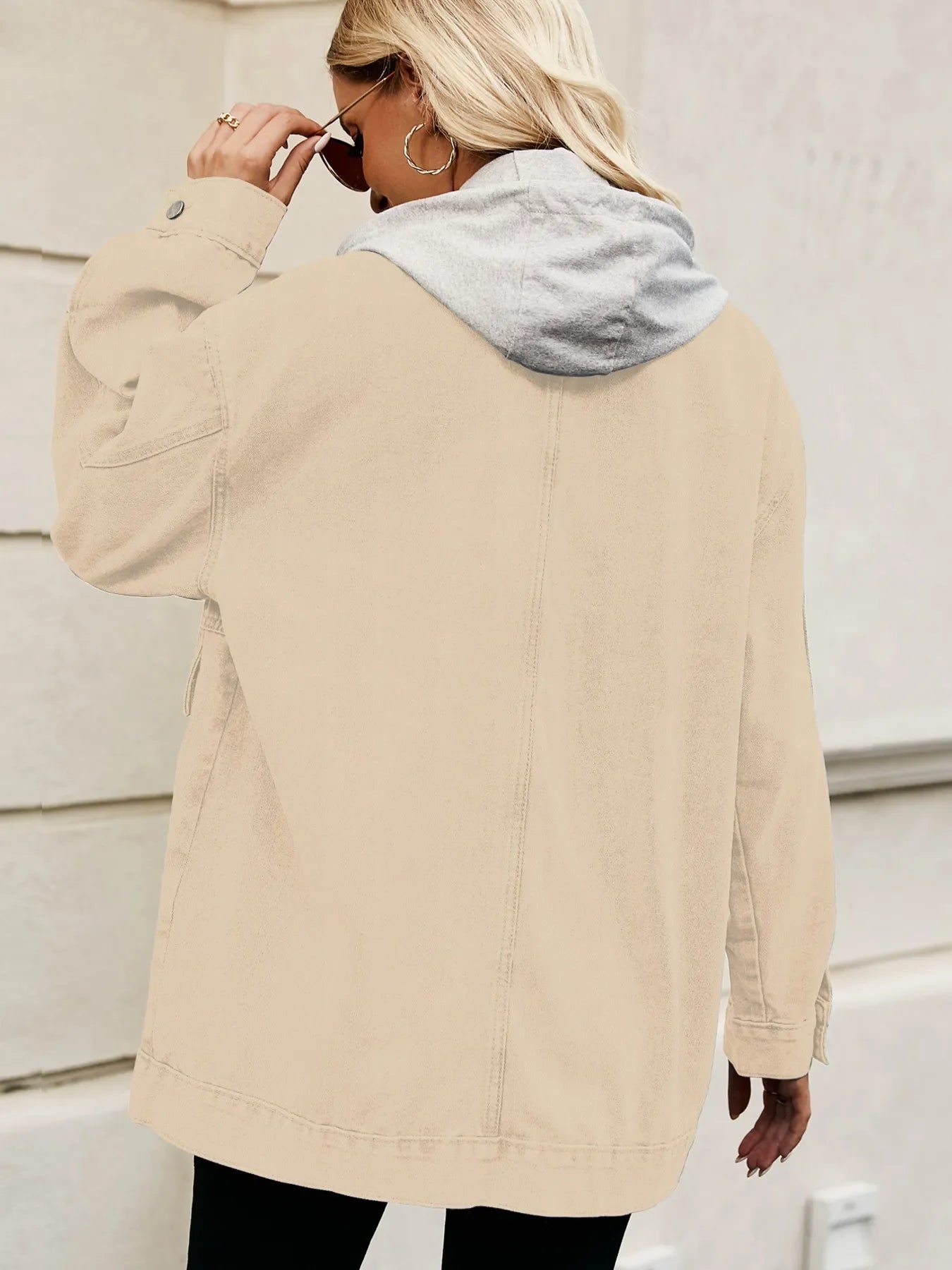 Oversized Button Up Denim Jacket with Hood