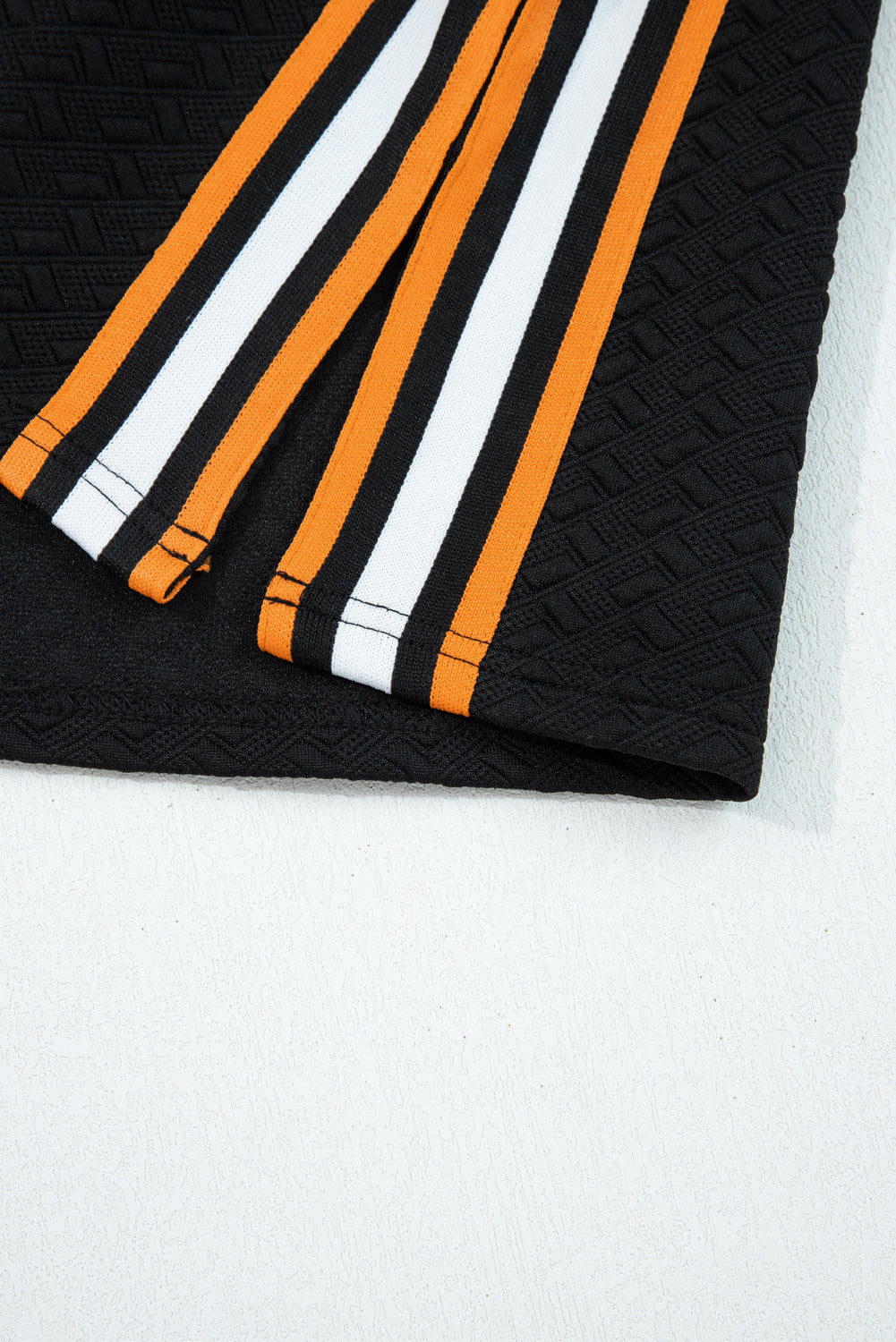 Black Stylish Textured Striped Patchwork Polo Collar Pullover Sweatshirt For Casual Everyday Wear Dear-Lover Dropshipping