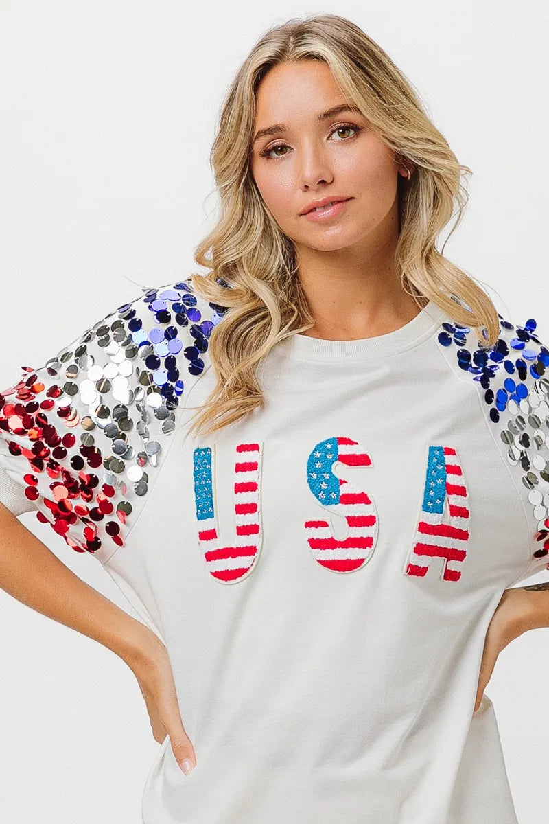 BiBi American Flag Theme Sequin Top - Love Salve