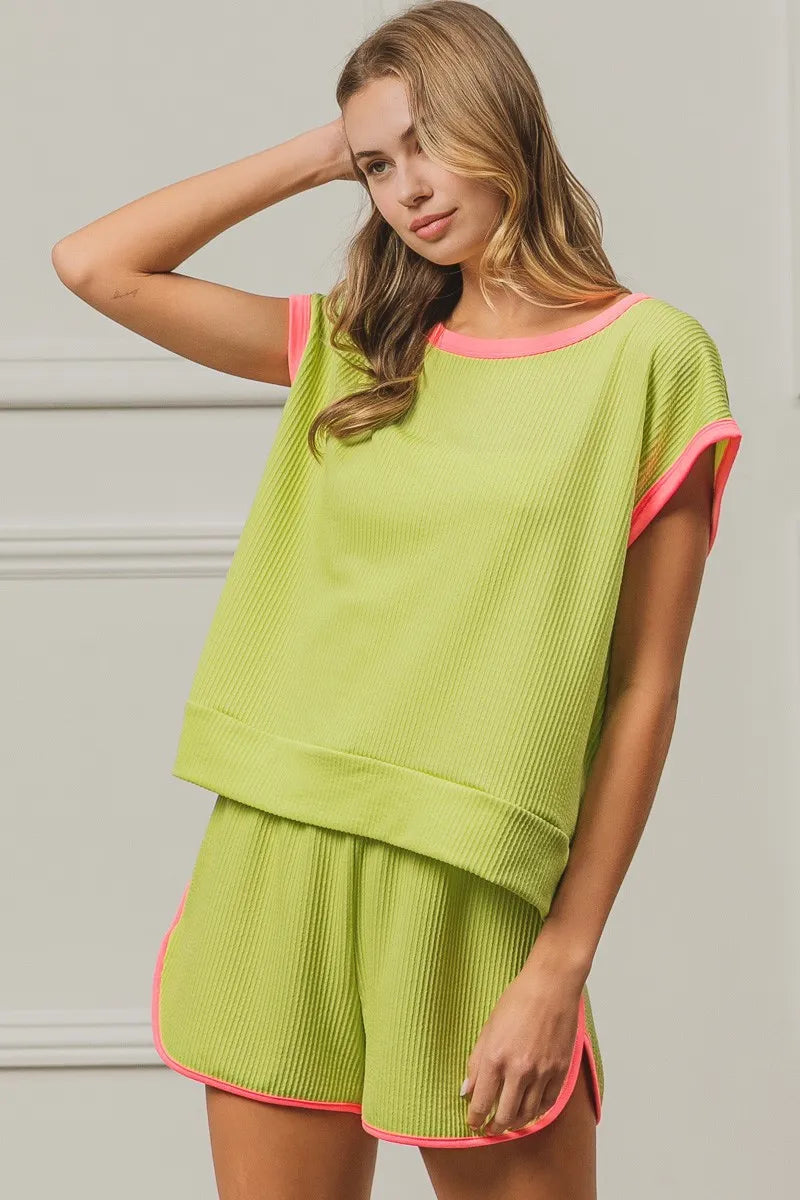 BiBi Cord Rib Knit Contrast Banded Top - Love Salve