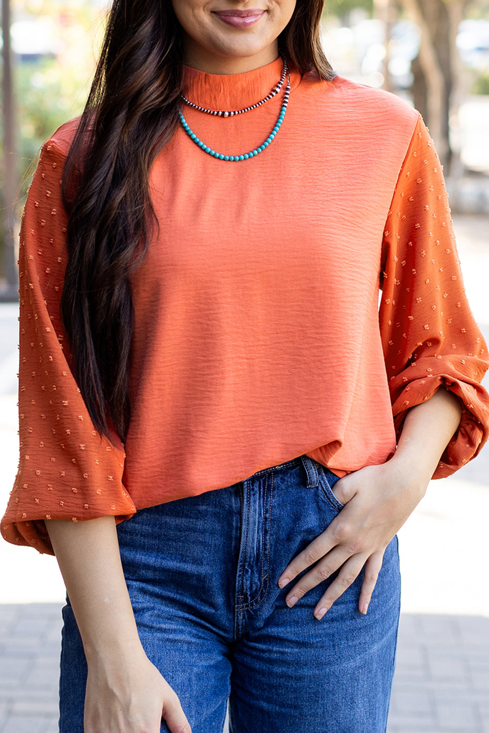 June Swiss Dot Balloon Sleeve Blouse with Keyhole Back Closure - Love Salve