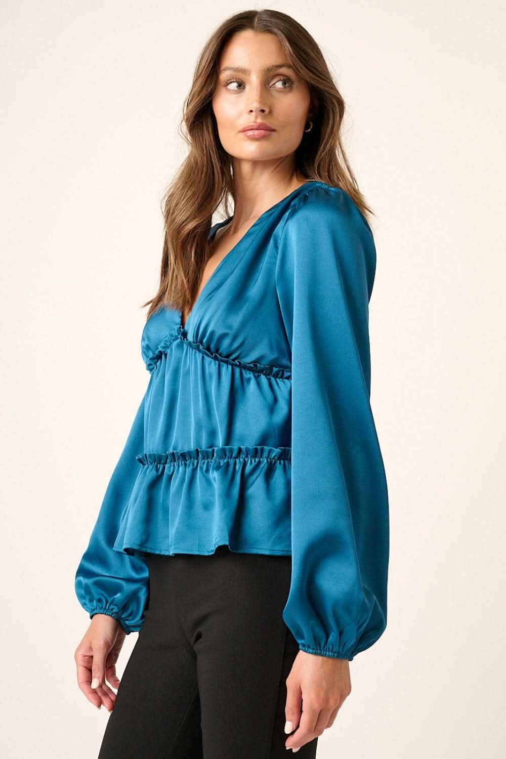 Mittoshop Satin V Neck Ruffled Tier Blouse - Love Salve