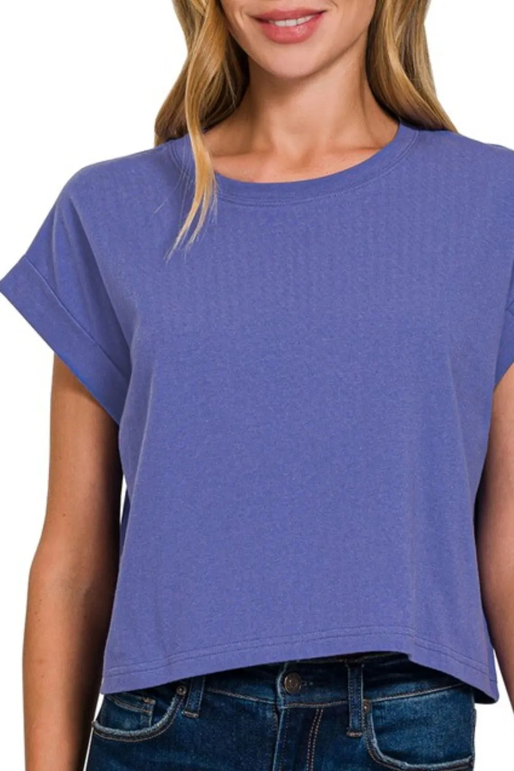 Zenana Cotton Folded Sleeve Top - Love Salve