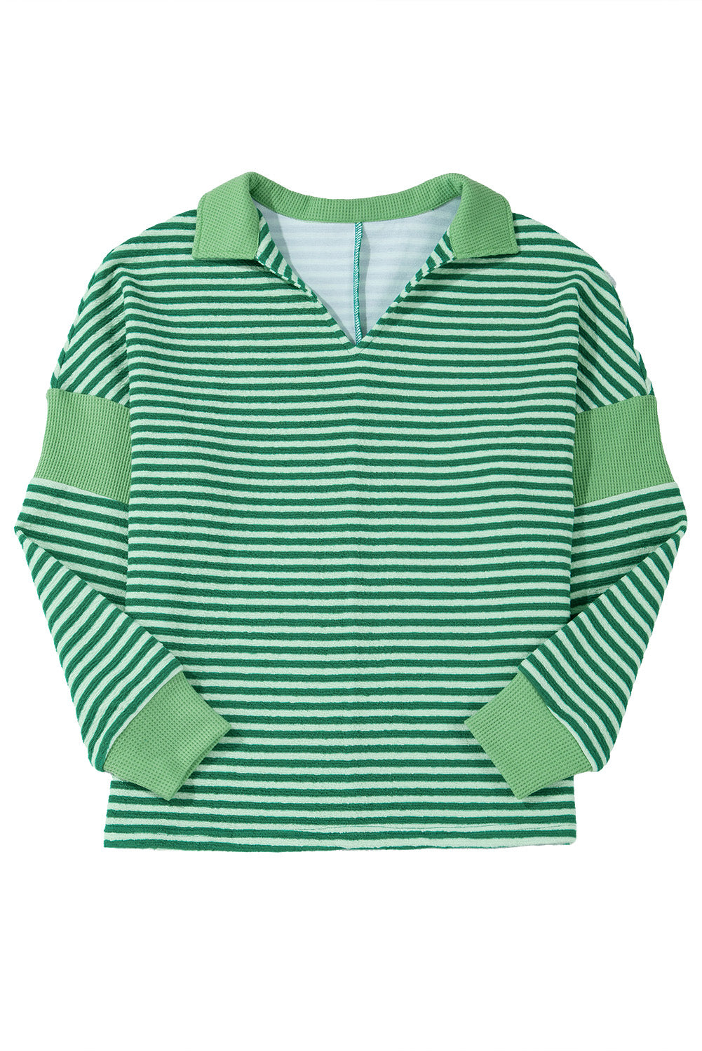 Chic green striped v-neck top