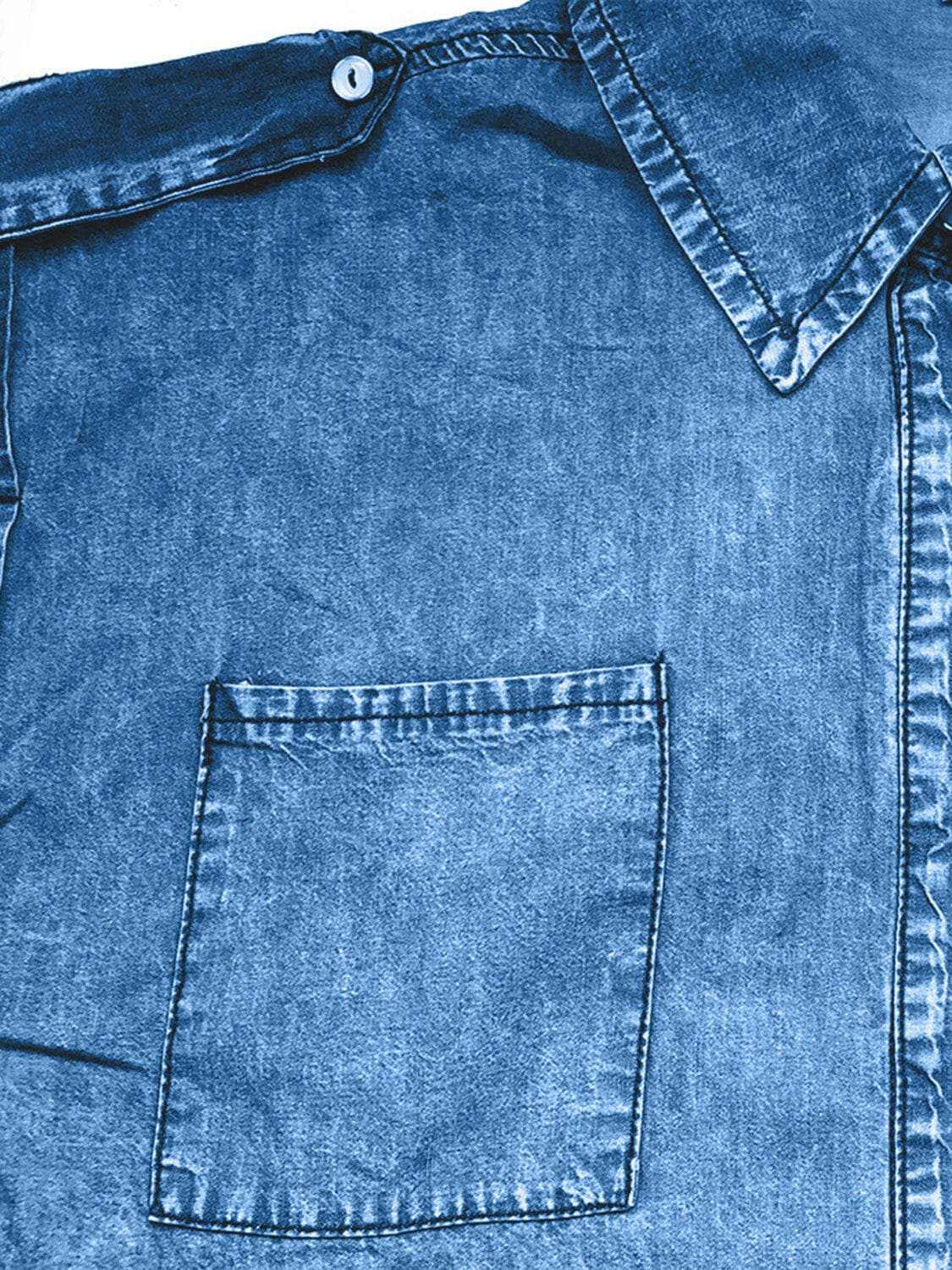 Chic denim collared top, cap sleeves - Love Salve
