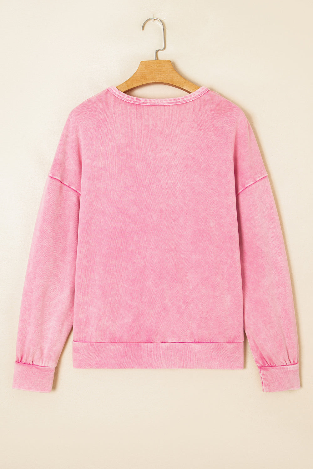 Bright Pink Mineral Wash Big Bow Patchwork Pullover Sweatshirt