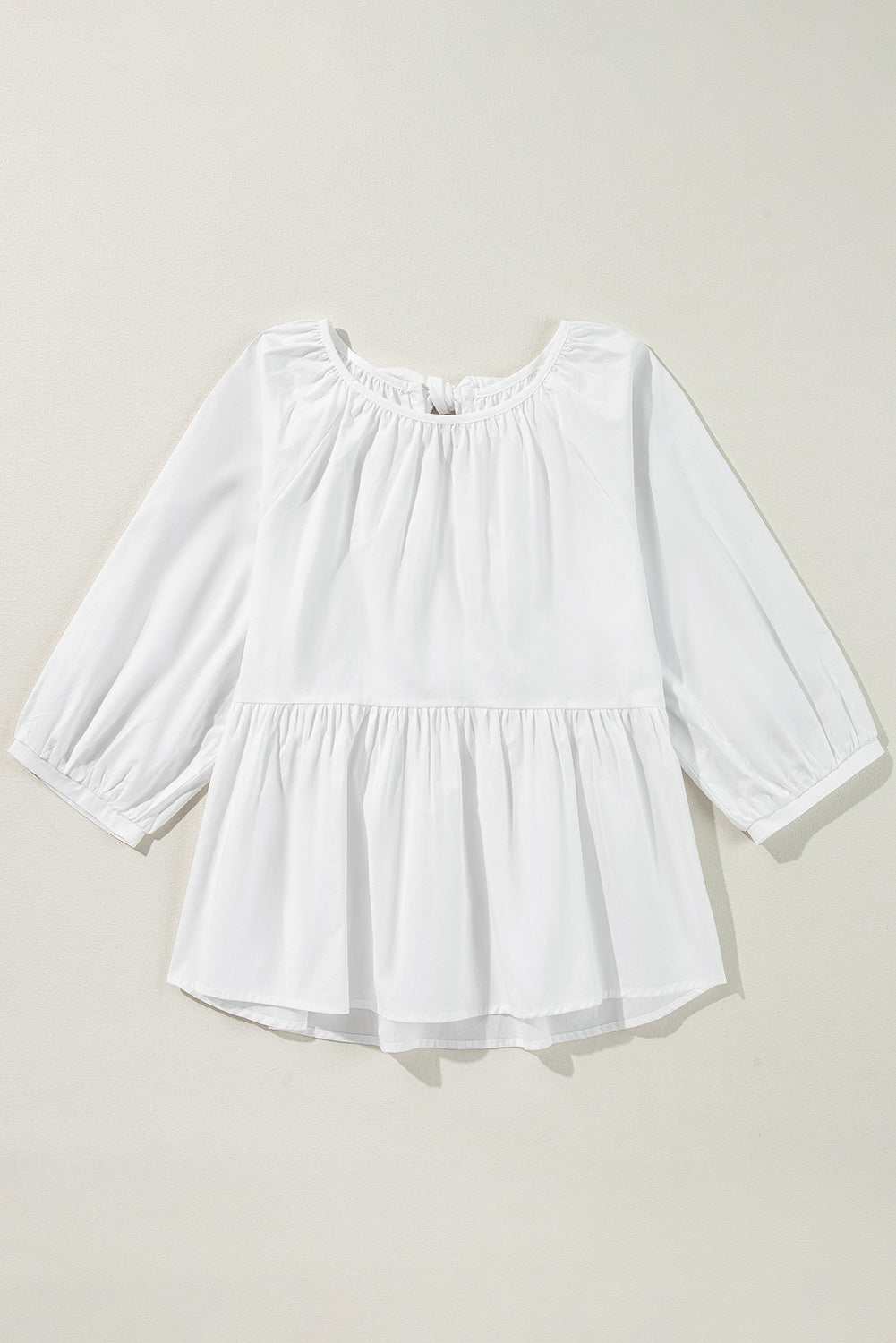 Weiße Bluse mit Schleife, Knoten und Ausschnitt, 3/4-Ärmel, lockere Passform