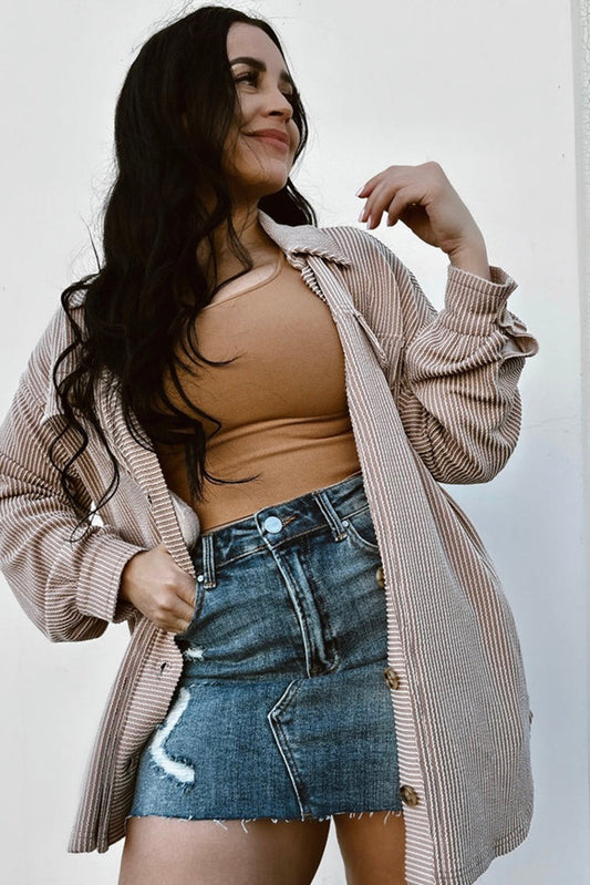 Smoke Gray Solid Corded Drop Shoulder Plus Size Shacket Dear-Lover Dropshipping