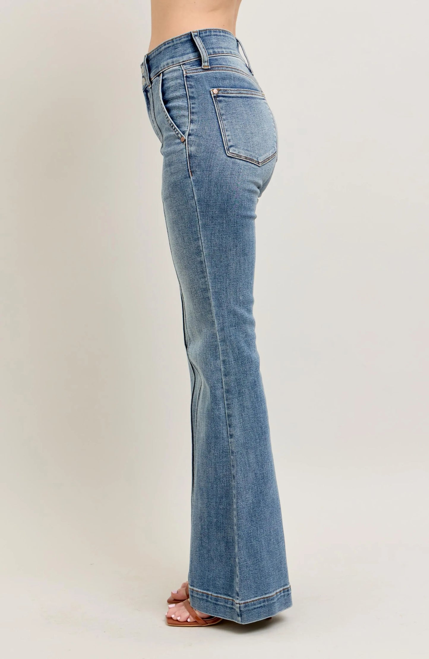 Judy Blue Plus Size High Waist Flare Denim Jeans with Front Seam Detail - Love Salve