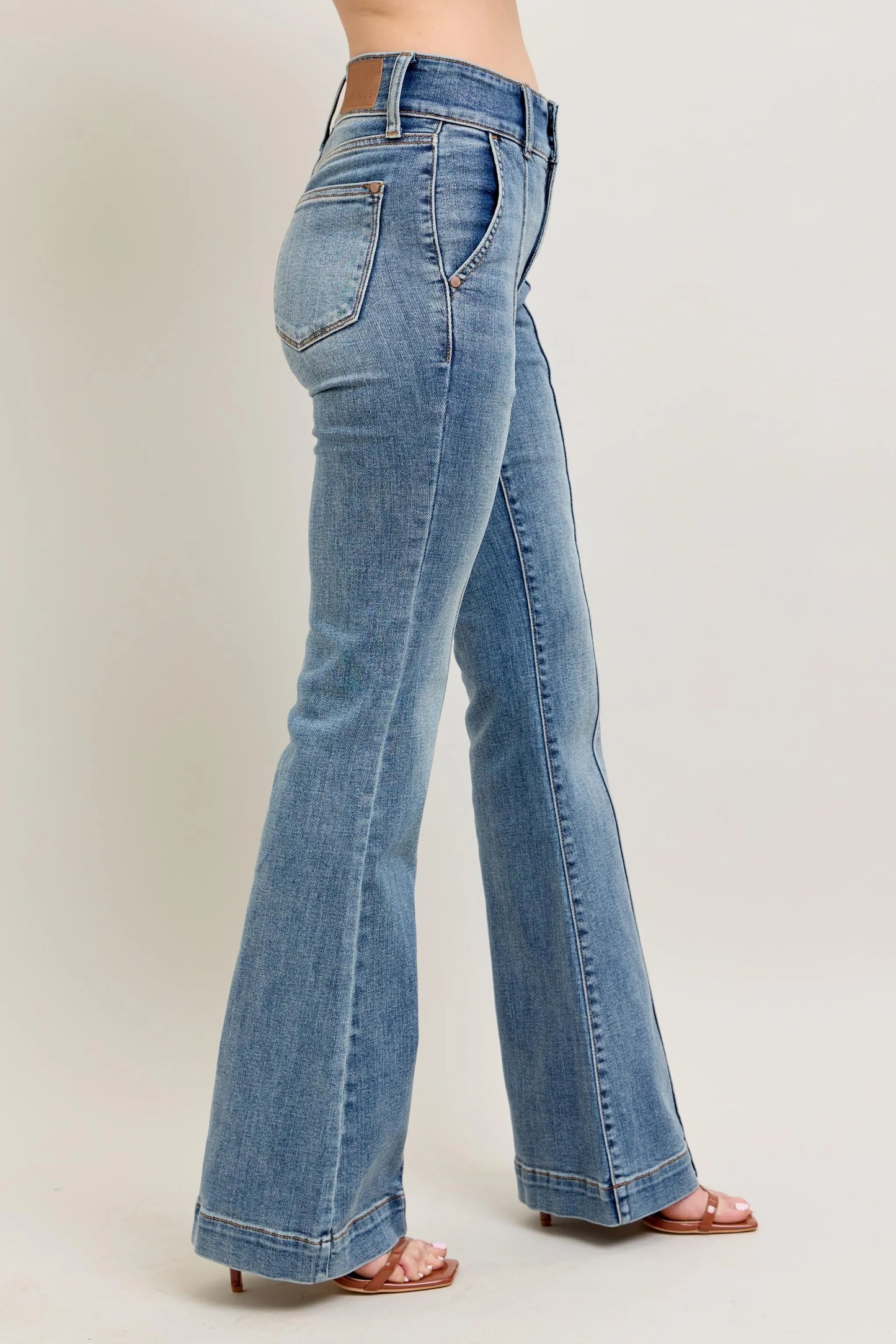 Judy Blue Plus Size High Waist Flare Denim Jeans with Front Seam Detail - Love Salve