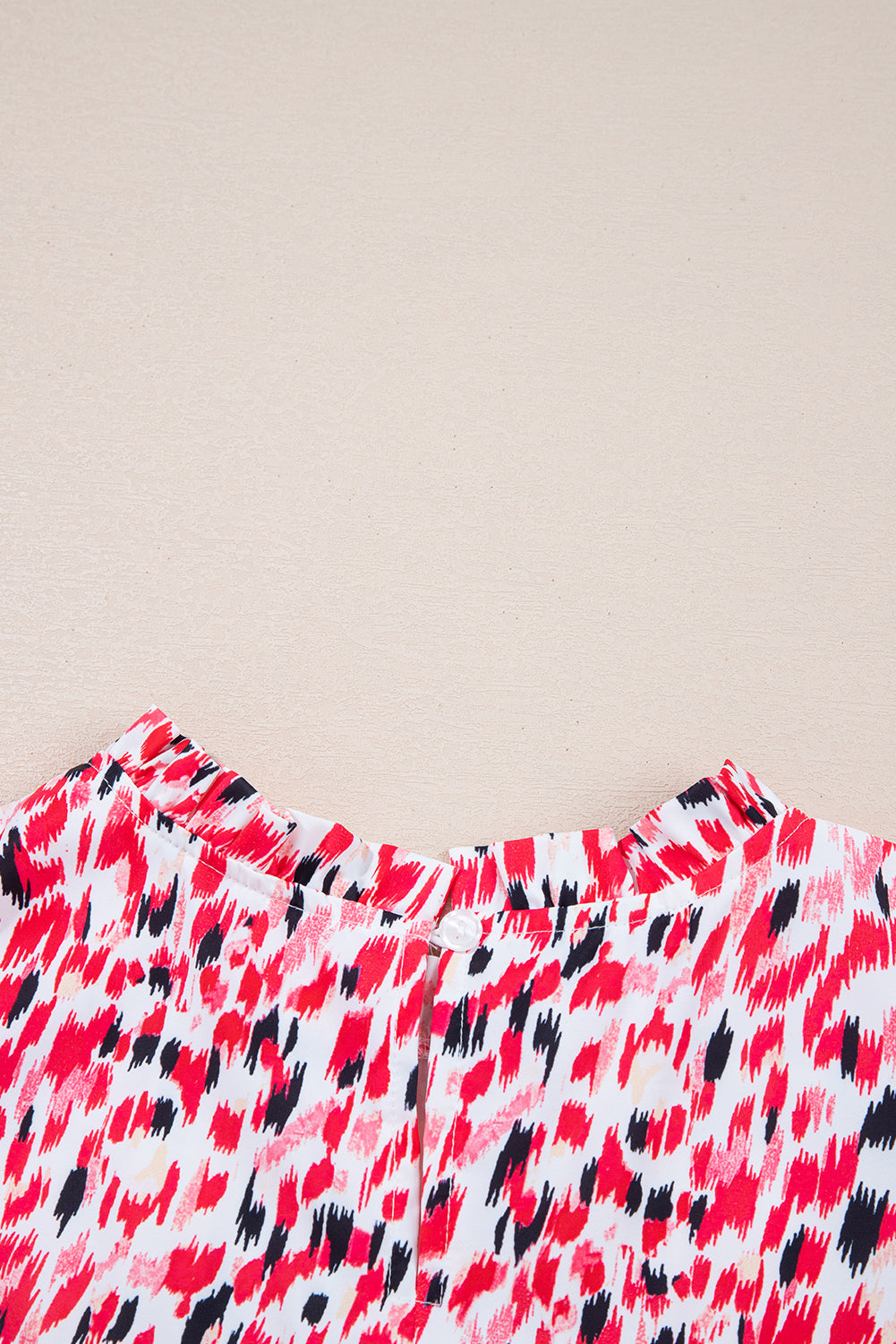 Red Floral Mixed Print Ruffle Cap Sleeve Blouse for Women