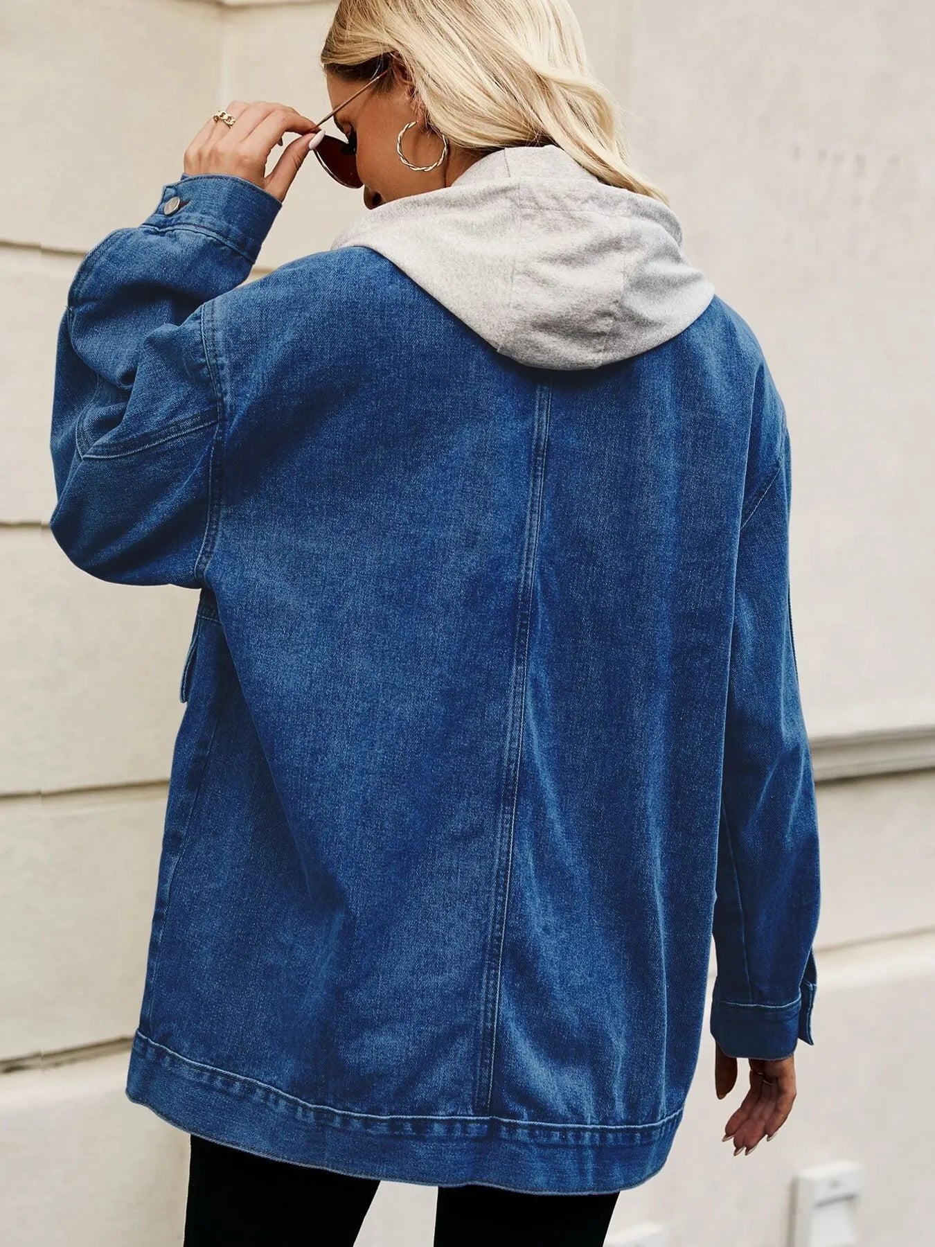 Oversized Button Up Denim Jacket with Hood