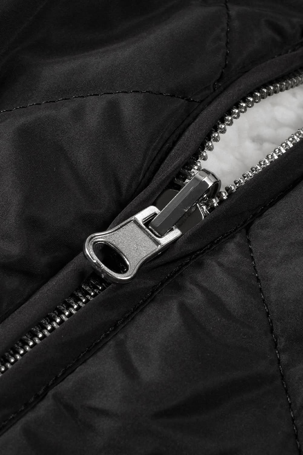 Black Fleece Lined Quilted Zip up Vest Coat - Love Salve