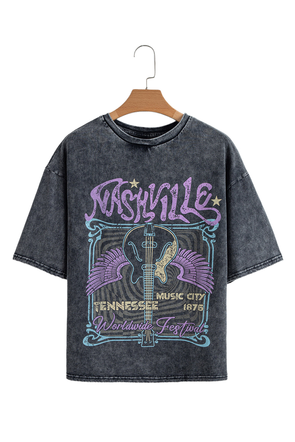 Black Vintage Nashville Tennessee Graphic Mineral Washed Tee