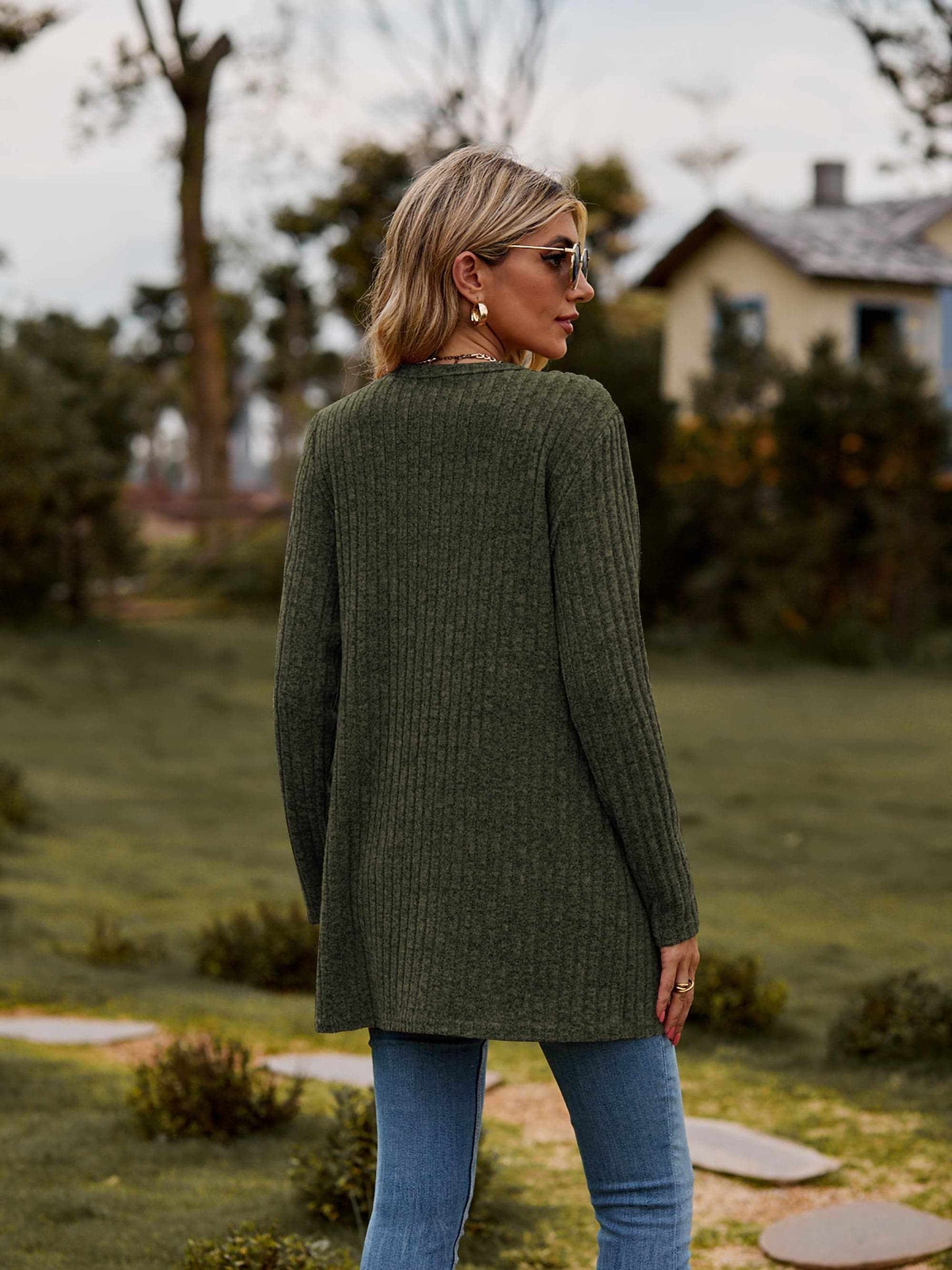 Heathered ribbed cardigan with pockets - Love Salve